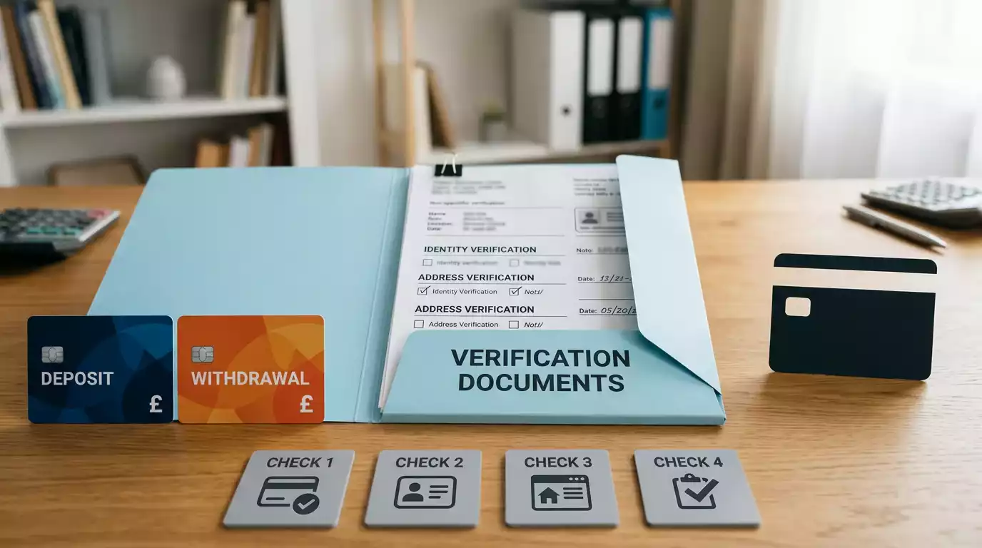 Organised GBP deposit and withdrawal cards with verification and limit notes