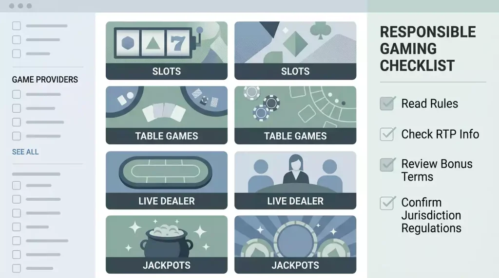 SpinDog UK games library grid with slots, table games, live casino and provider checks