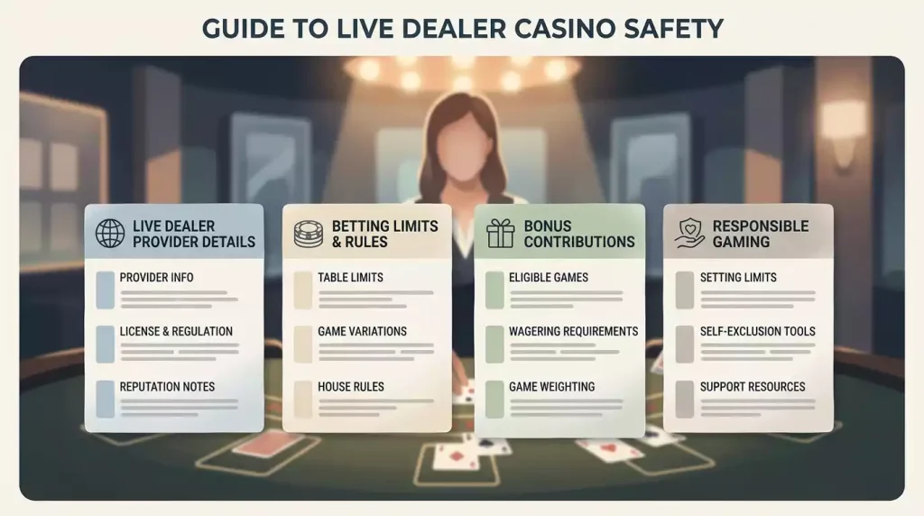 SpinDog live casino UK review screen with provider, table limits and responsible-play checks